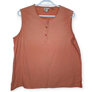 Vintage Tradition 100% Cotton Terracotta  Orange Three Button Tank Top Women L